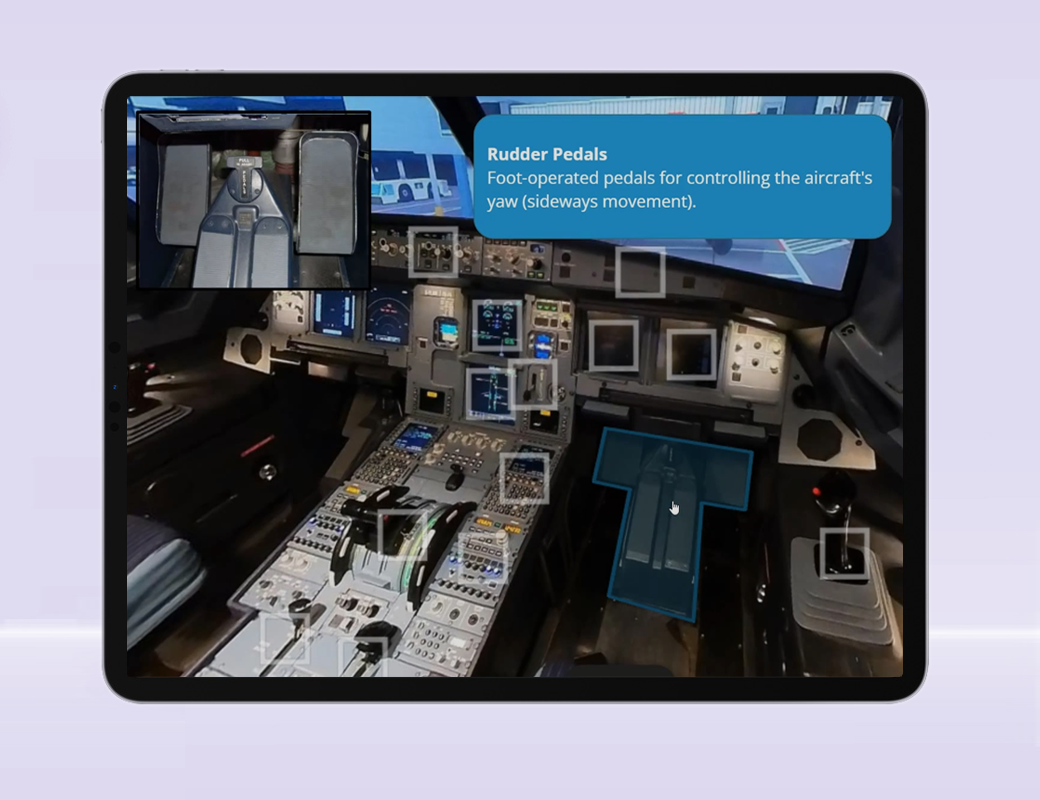 An interactive resource on a tablet showing aeroplane controls.